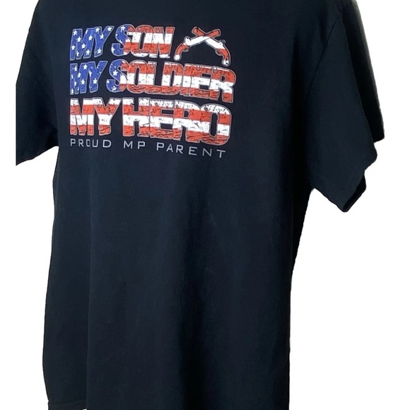 Gildan My Son My Soldier My HeroUnisex T-shirt L  Black Red White Blue Short Slv - Picture 5 of 11